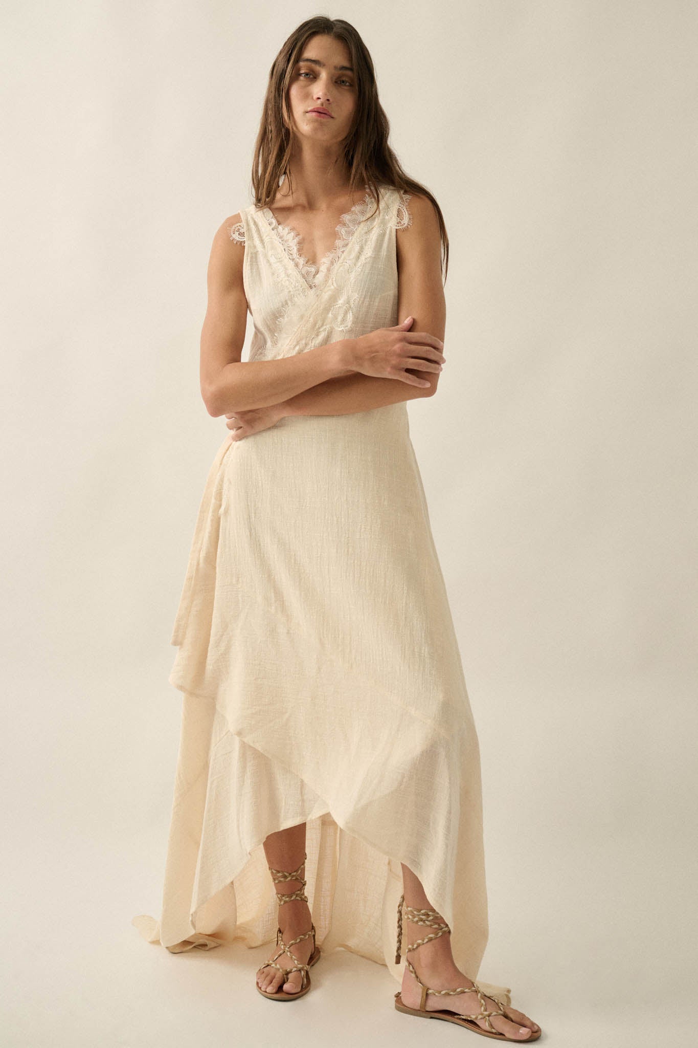 Finally Free Cotton Gauze and Lace Wrap Maxi Dress - ShopPromesa