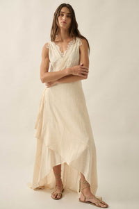 Finally Free Cotton Gauze and Lace Wrap Maxi Dress - ShopPromesa