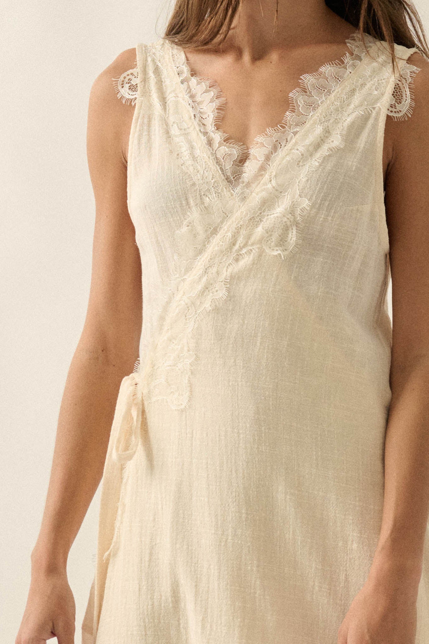 Finally Free Cotton Gauze and Lace Wrap Maxi Dress - ShopPromesa