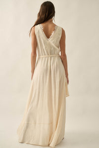 Finally Free Cotton Gauze and Lace Wrap Maxi Dress - ShopPromesa