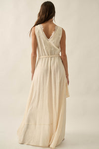 Finally Free Cotton Gauze and Lace Wrap Maxi Dress - ShopPromesa
