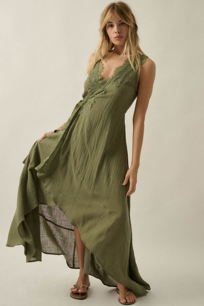 Finally Free Cotton Gauze and Lace Wrap Maxi Dress - ShopPromesa