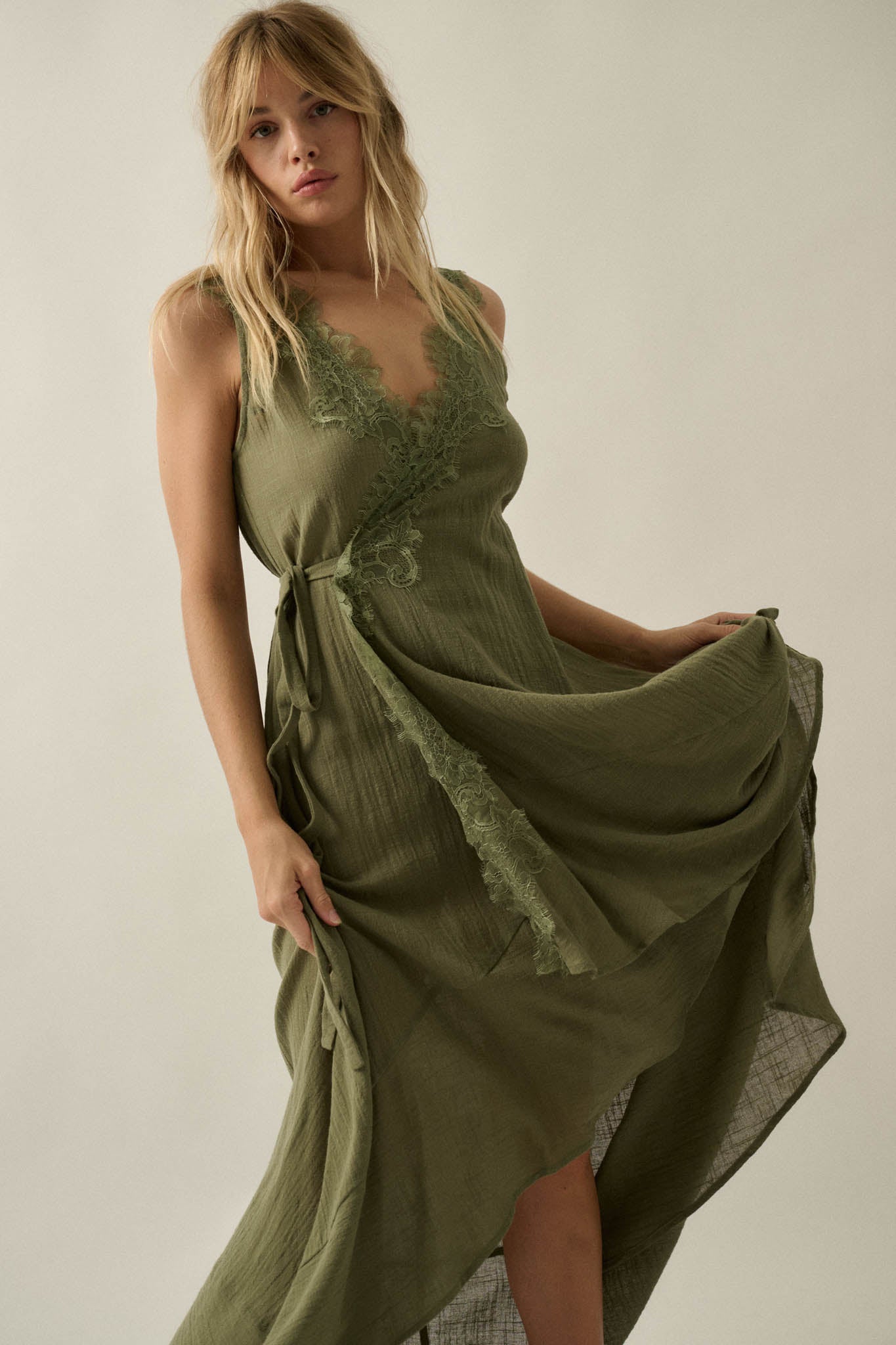 Finally Free Cotton Gauze and Lace Wrap Maxi Dress - ShopPromesa
