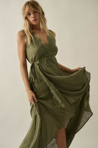 Finally Free Cotton Gauze and Lace Wrap Maxi Dress - ShopPromesa