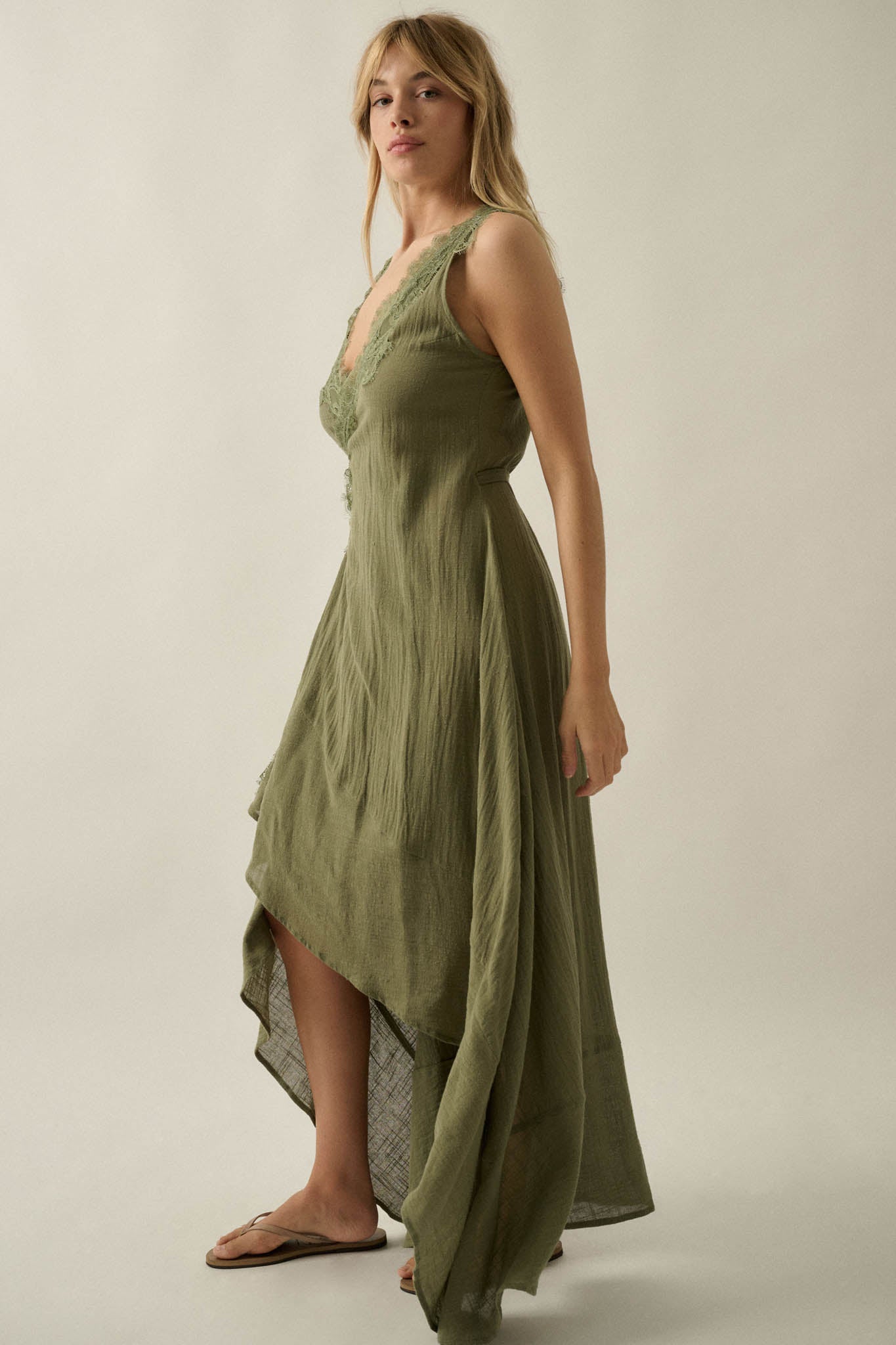 Finally Free Cotton Gauze and Lace Wrap Maxi Dress - ShopPromesa