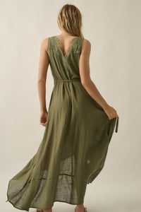 Finally Free Cotton Gauze and Lace Wrap Maxi Dress - ShopPromesa
