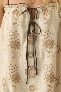 Folk Flowers Floral-Embroidered Babydoll Mini Dress - ShopPromesa