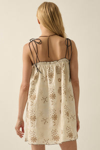 Folk Flowers Floral-Embroidered Babydoll Mini Dress - ShopPromesa