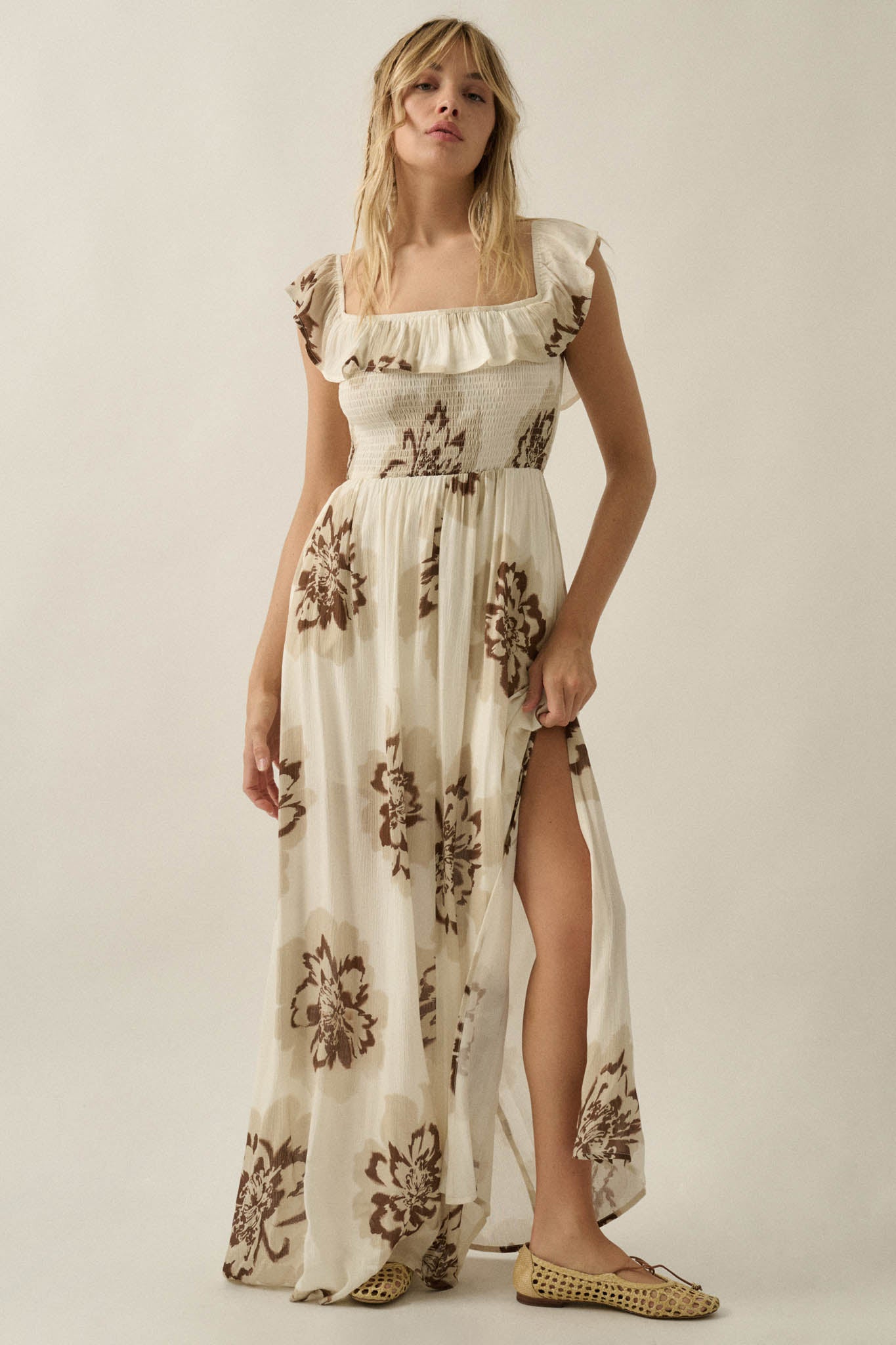 Blooming Up Floral Smocked Ruffle Maxi Dress - ShopPromesa