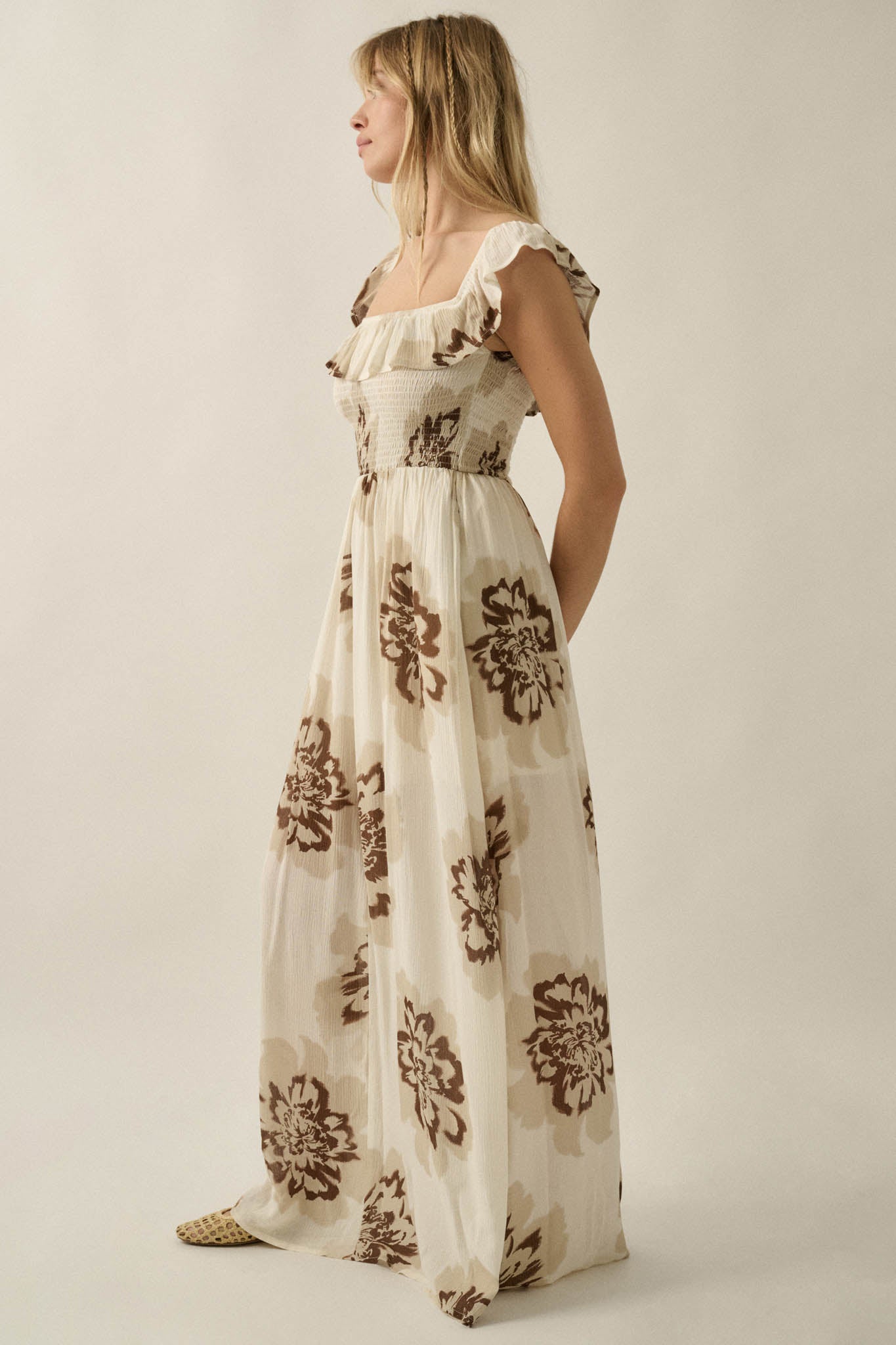 Blooming Up Floral Smocked Ruffle Maxi Dress - ShopPromesa