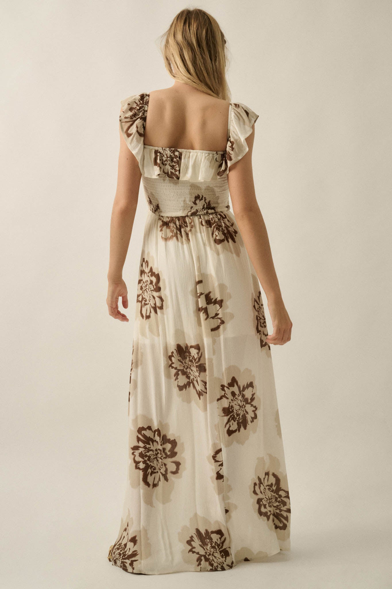 Blooming Up Floral Smocked Ruffle Maxi Dress - ShopPromesa