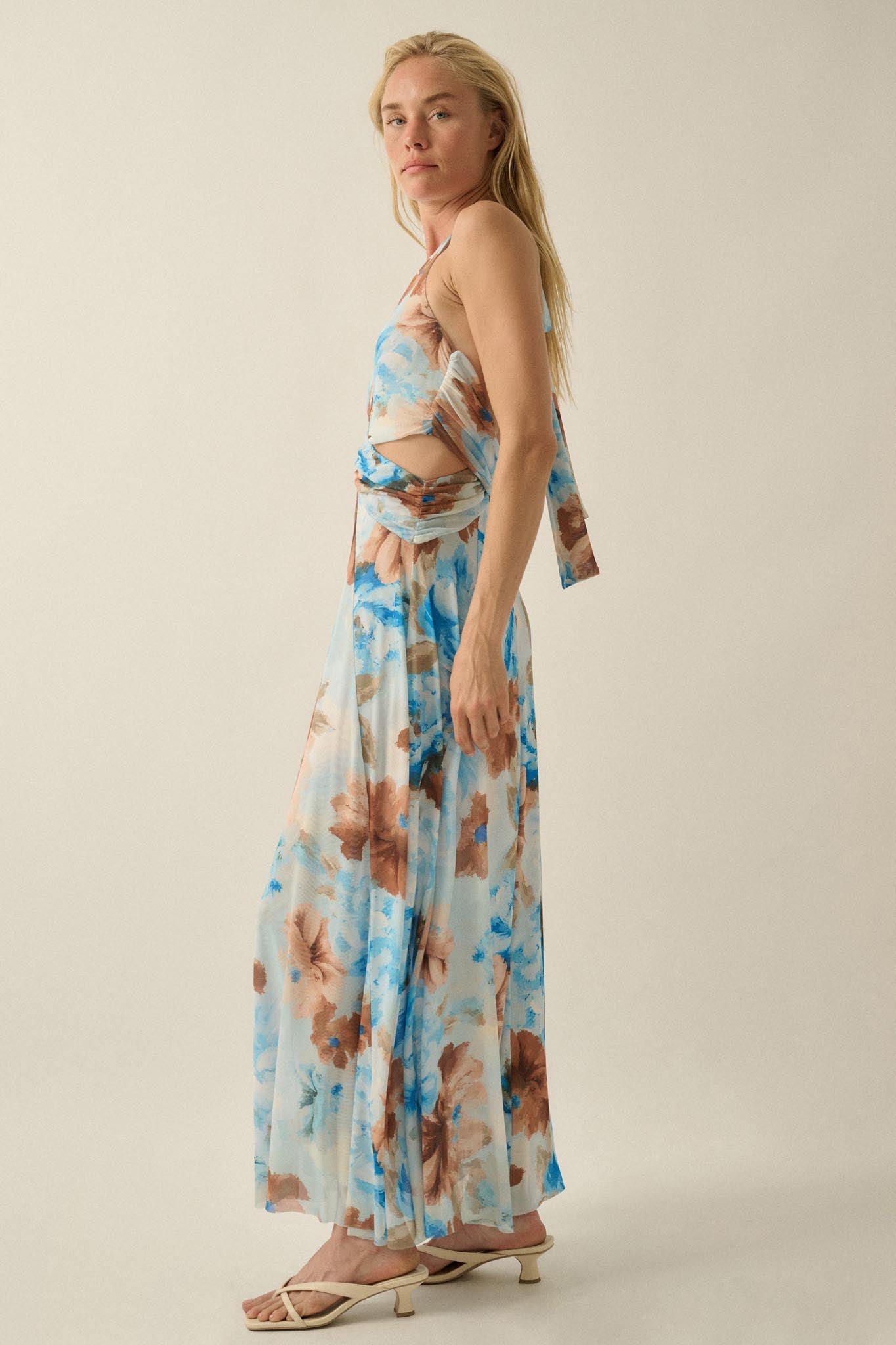 Heavenly Blossoms Floral Mesh Halter Maxi Dress - ShopPromesa