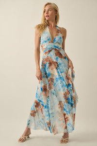 Heavenly Blossoms Floral Mesh Halter Maxi Dress - ShopPromesa