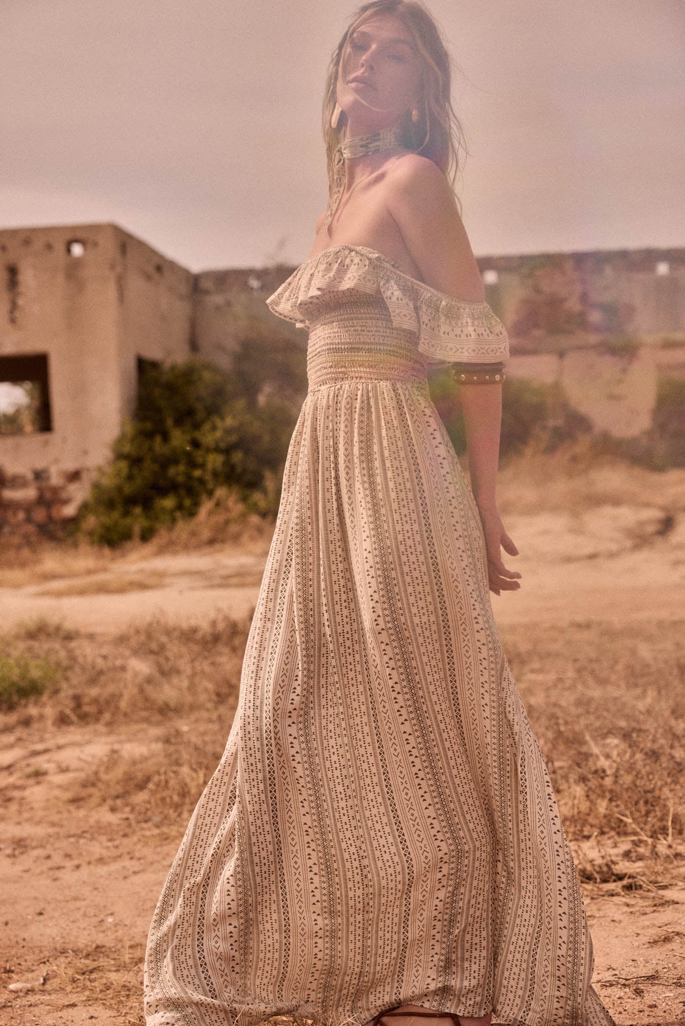 Adventure Begins Geo-Print Off-Shoulder Maxi Dress - ShopPromesa
