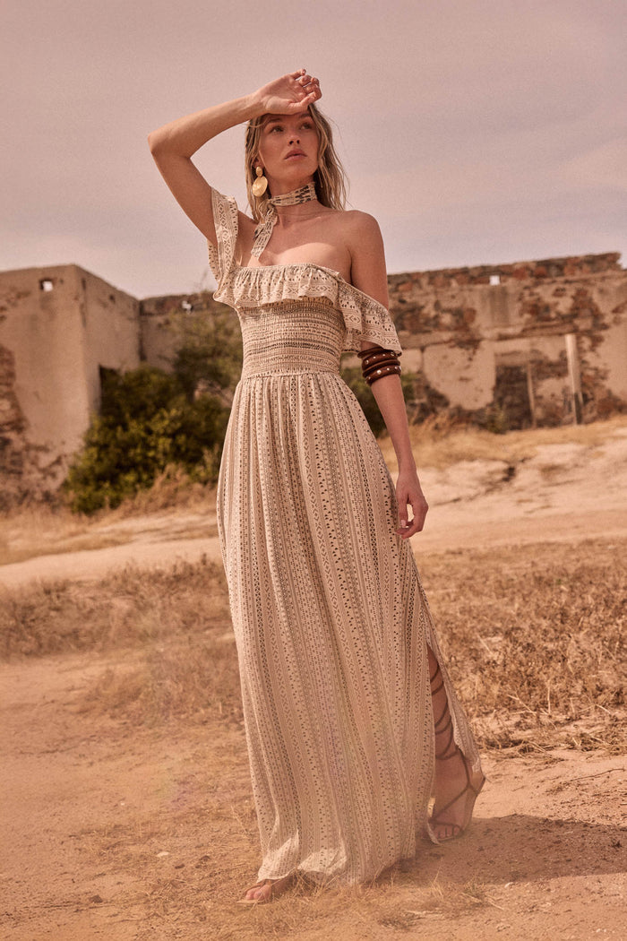 Adventure Begins Geo-Print Off-Shoulder Maxi Dress - ShopPromesa