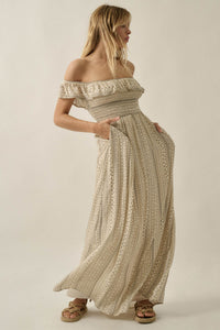 Adventure Begins Geo-Print Off-Shoulder Maxi Dress - ShopPromesa