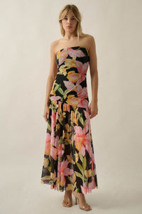 Opulent Blossoms Floral Mesh Strapless Maxi Dress - ShopPromesa