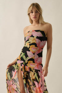 Opulent Blossoms Floral Mesh Strapless Maxi Dress - ShopPromesa