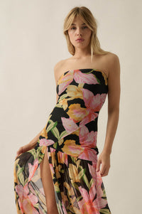 Opulent Blossoms Floral Mesh Strapless Maxi Dress - ShopPromesa