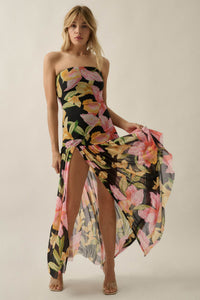 Opulent Blossoms Floral Mesh Strapless Maxi Dress - ShopPromesa