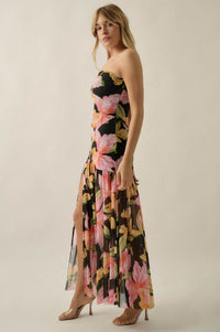 Opulent Blossoms Floral Mesh Strapless Maxi Dress - ShopPromesa