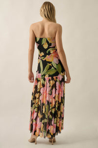 Opulent Blossoms Floral Mesh Strapless Maxi Dress - ShopPromesa