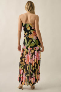 Opulent Blossoms Floral Mesh Strapless Maxi Dress - ShopPromesa