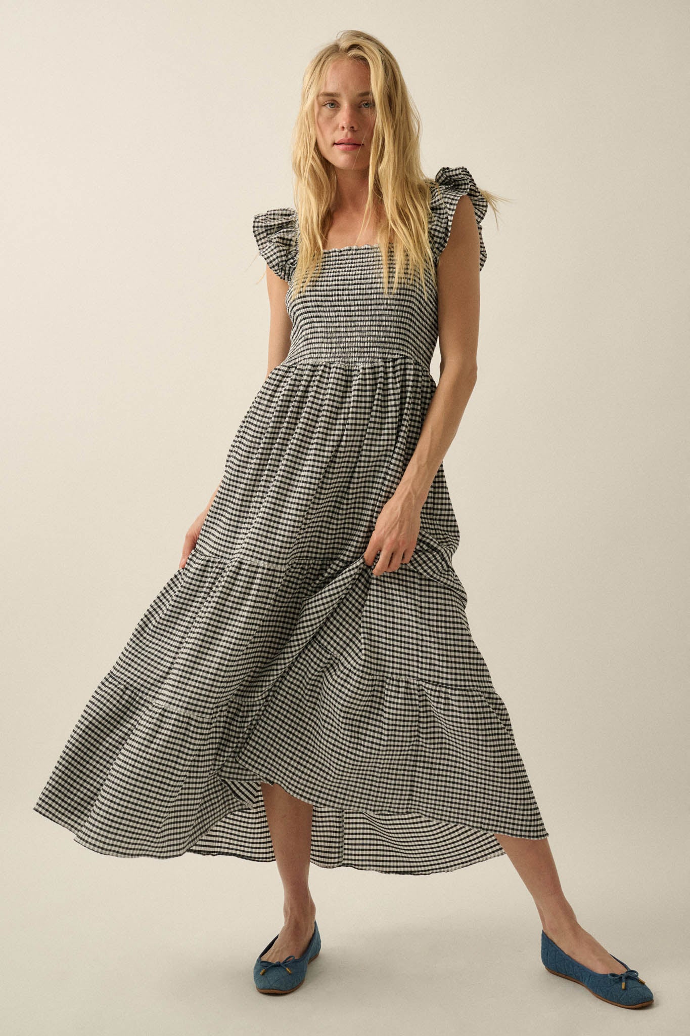 Sweet Treat Smocked Gingham Ruffle Midi Dress - ShopPromesa
