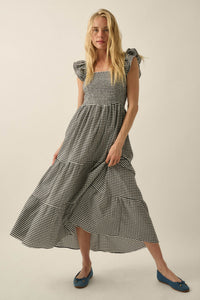 Sweet Treat Smocked Gingham Ruffle Midi Dress - ShopPromesa