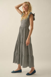 Sweet Treat Smocked Gingham Ruffle Midi Dress - ShopPromesa