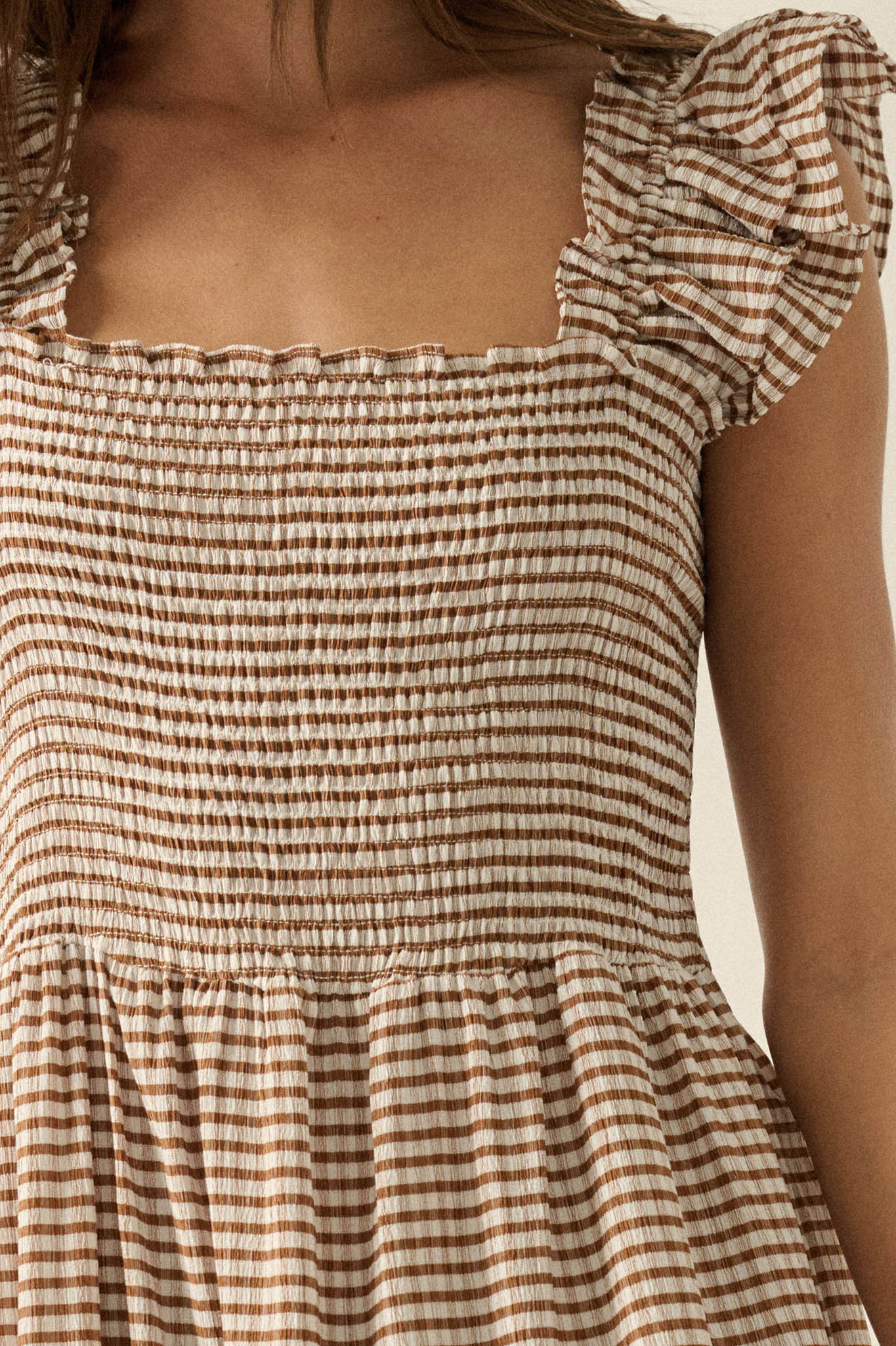 Sweet Treat Smocked Gingham Ruffle Midi Dress