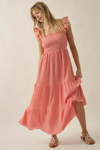 Sweet Treat Smocked Gingham Ruffle Midi Dress - ShopPromesa