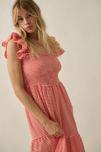 Sweet Treat Smocked Gingham Ruffle Midi Dress - ShopPromesa