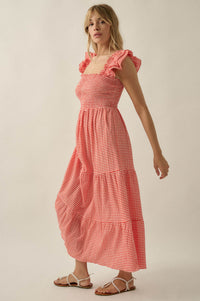 Sweet Treat Smocked Gingham Ruffle Midi Dress - ShopPromesa