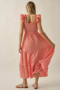 Sweet Treat Smocked Gingham Ruffle Midi Dress - ShopPromesa