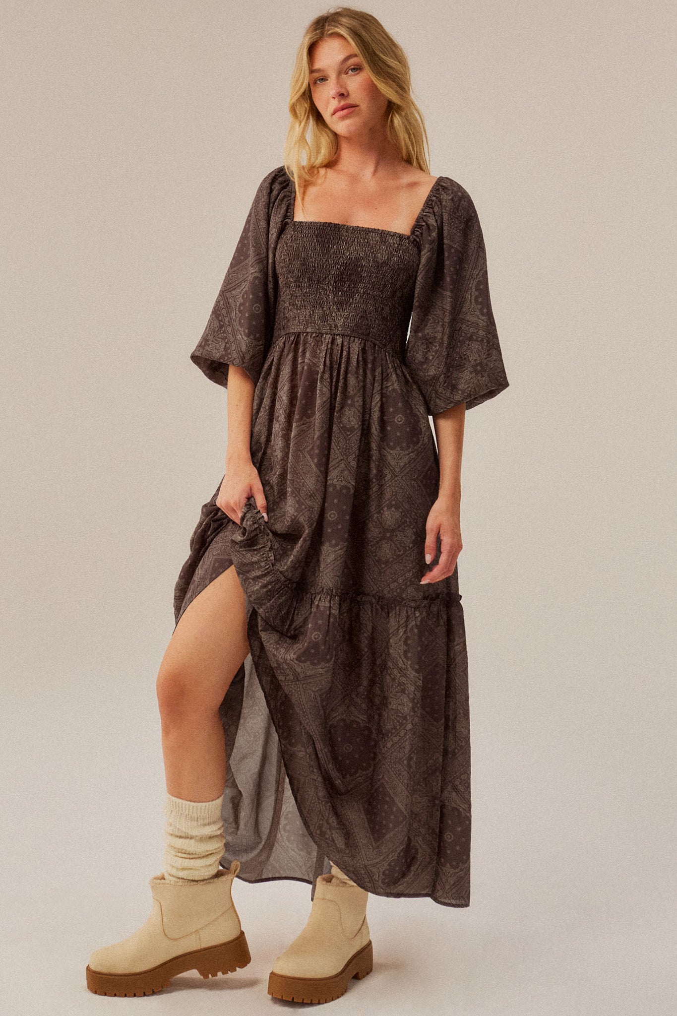 Pretty in Paisley Bandana-Print Smocked Maxi Dress - ShopPromesa