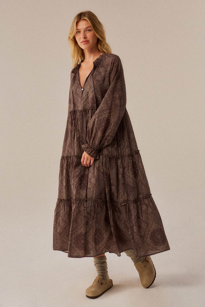 Paisley Prairie Bandana-Print Tiered Midi Dress - ShopPromesa