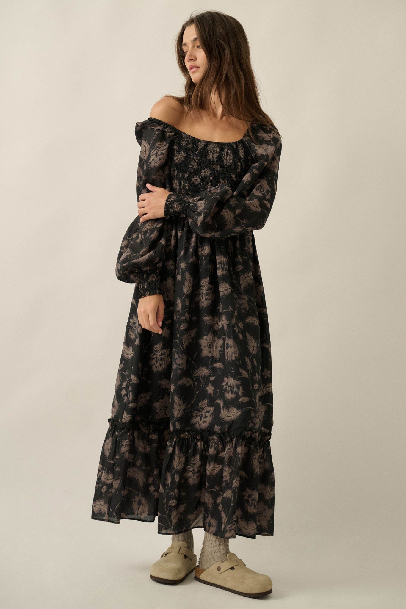 Autumn Breeze Floral Smocked Midi Prairie Dress - ShopPromesa