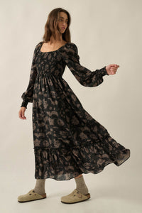 Autumn Breeze Floral Smocked Midi Prairie Dress - ShopPromesa