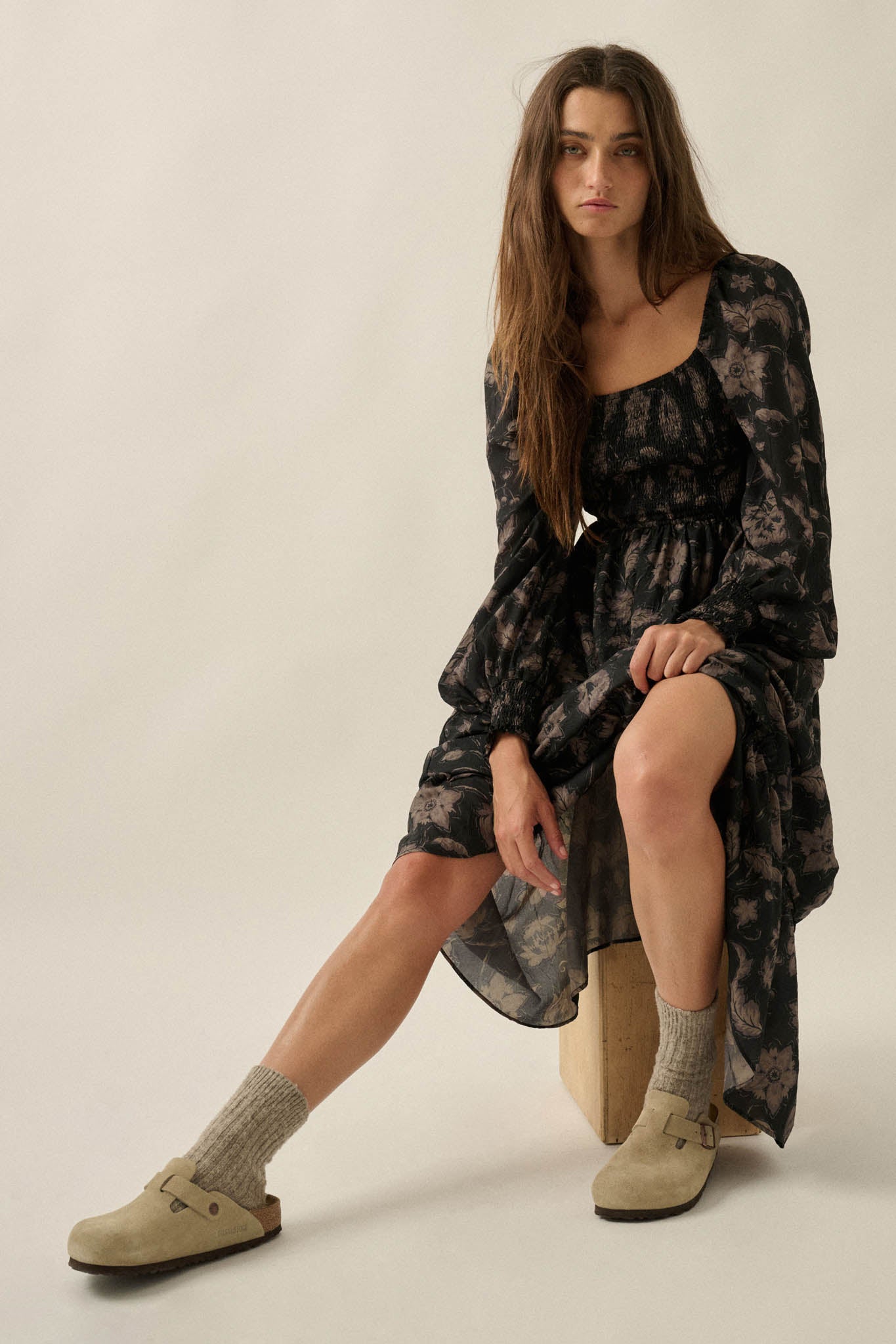 Autumn Breeze Floral Smocked Midi Prairie Dress - ShopPromesa