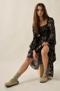 Autumn Breeze Floral Smocked Midi Prairie Dress - ShopPromesa