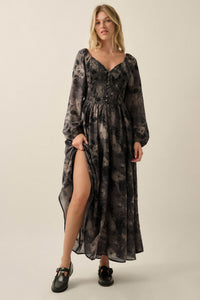 Faded Bouquet Floral Smocked Maxi Peasant Dress - ShopPromesa