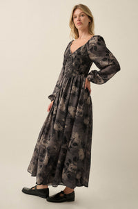 Faded Bouquet Floral Smocked Maxi Peasant Dress - ShopPromesa