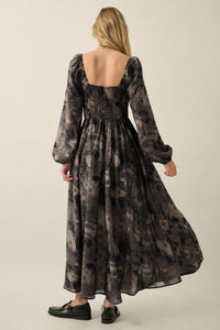 Faded Bouquet Floral Smocked Maxi Peasant Dress - ShopPromesa