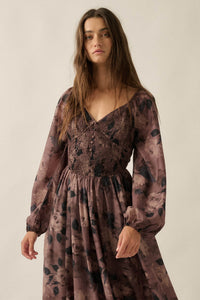 Faded Bouquet Floral Smocked Maxi Peasant Dress - ShopPromesa