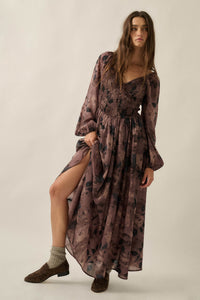 Faded Bouquet Floral Smocked Maxi Peasant Dress - ShopPromesa
