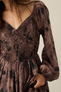 Faded Bouquet Floral Smocked Maxi Peasant Dress - ShopPromesa
