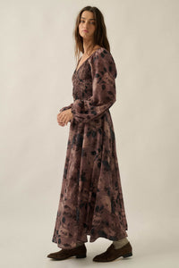 Faded Bouquet Floral Smocked Maxi Peasant Dress - ShopPromesa