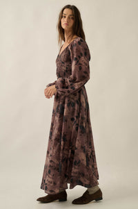 Faded Bouquet Floral Smocked Maxi Peasant Dress - ShopPromesa