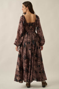 Faded Bouquet Floral Smocked Maxi Peasant Dress - ShopPromesa